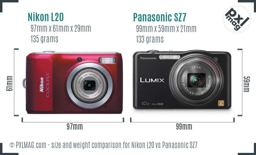 Nikon L20 vs Panasonic SZ7 size comparison