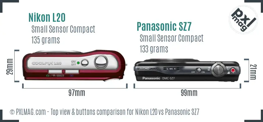 Nikon L20 vs Panasonic SZ7 top view buttons comparison