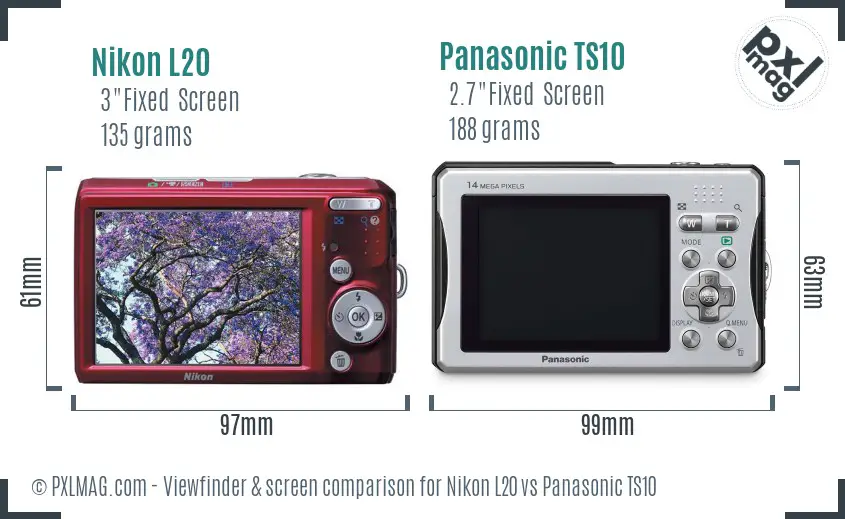 Nikon L20 vs Panasonic TS10 Screen and Viewfinder comparison