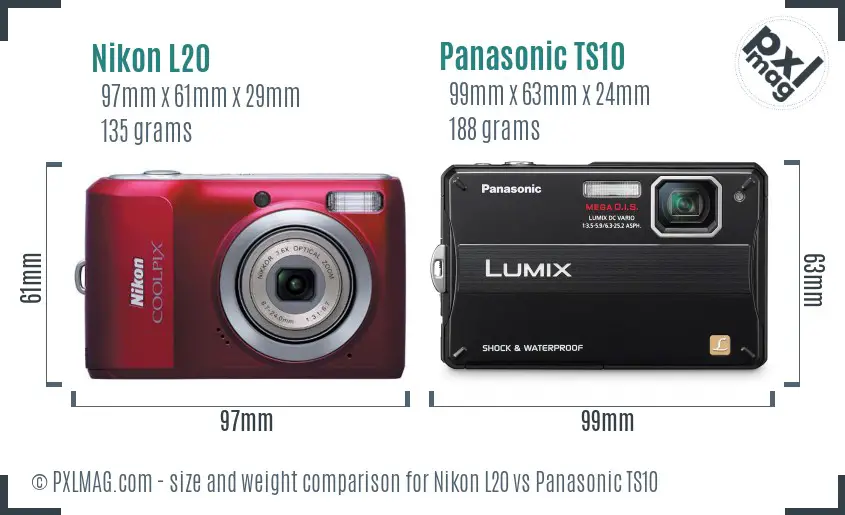 Nikon L20 vs Panasonic TS10 size comparison
