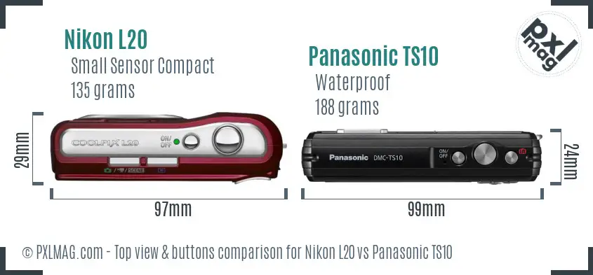 Nikon L20 vs Panasonic TS10 top view buttons comparison