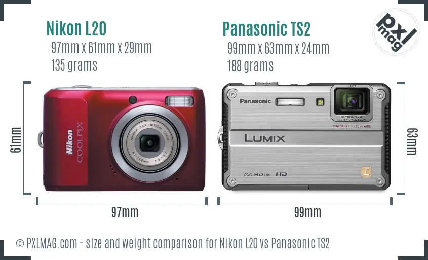 Nikon L20 vs Panasonic TS2 size comparison