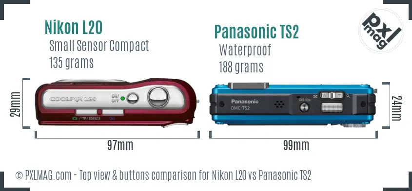 Nikon L20 vs Panasonic TS2 top view buttons comparison
