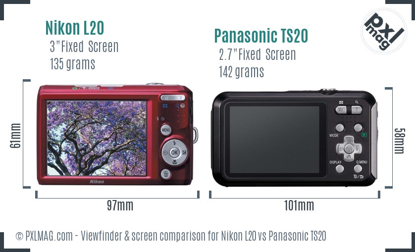 Nikon L20 vs Panasonic TS20 Screen and Viewfinder comparison