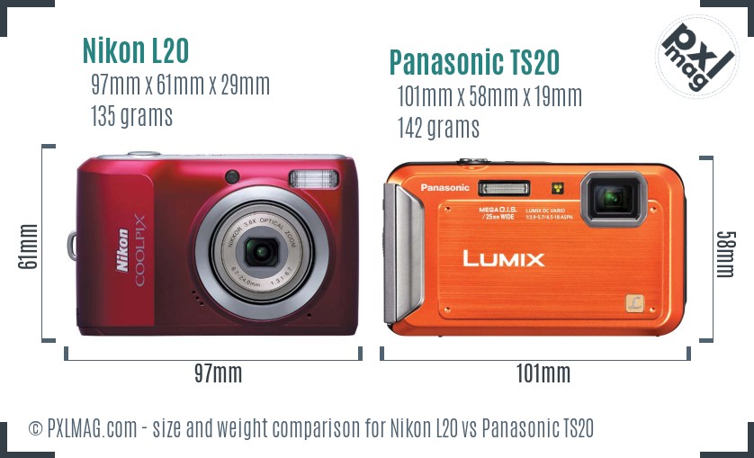 Nikon L20 vs Panasonic TS20 size comparison