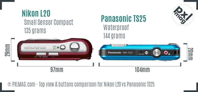 Nikon L20 vs Panasonic TS25 top view buttons comparison