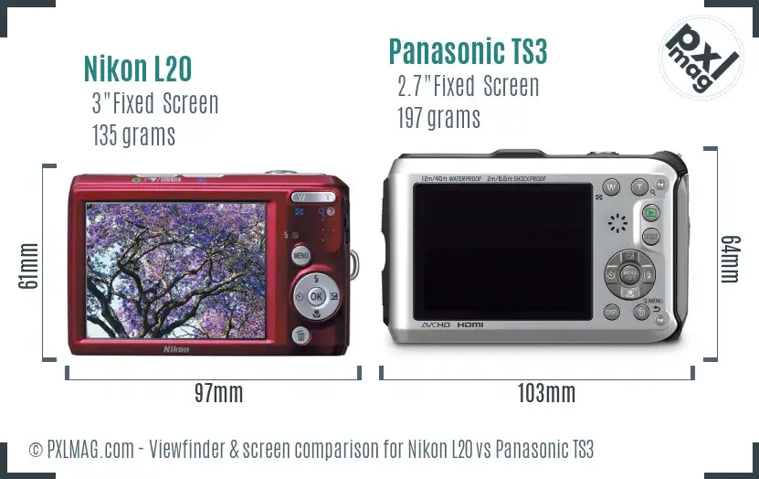 Nikon L20 vs Panasonic TS3 Screen and Viewfinder comparison