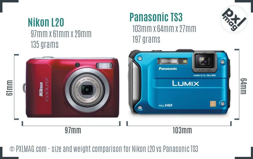 Nikon L20 vs Panasonic TS3 size comparison