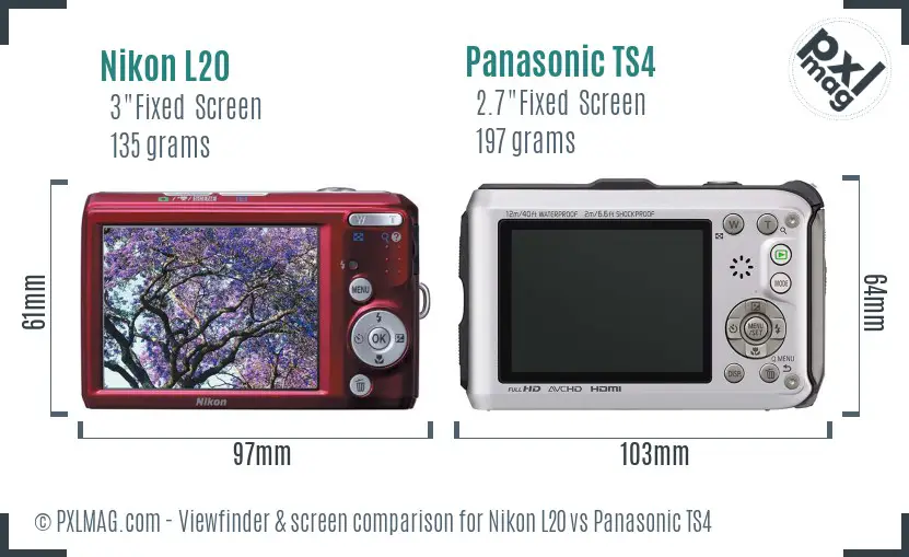 Nikon L20 vs Panasonic TS4 Screen and Viewfinder comparison
