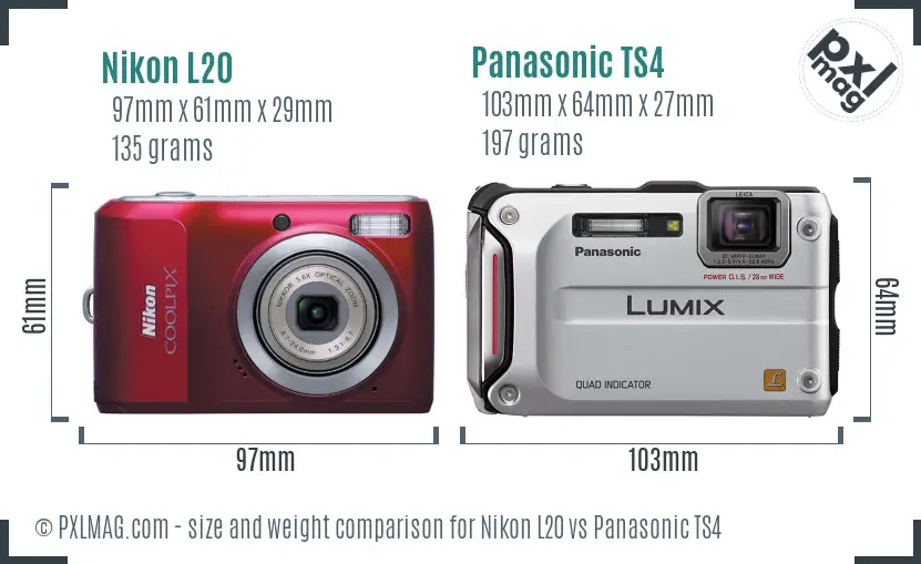 Nikon L20 vs Panasonic TS4 size comparison