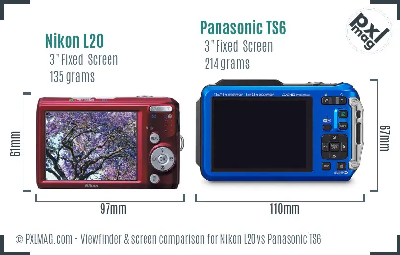Nikon L20 vs Panasonic TS6 Screen and Viewfinder comparison