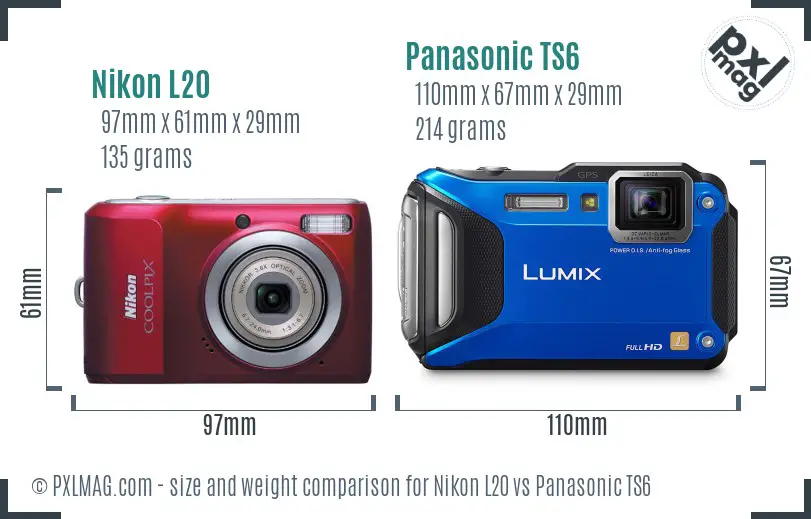 Nikon L20 vs Panasonic TS6 size comparison