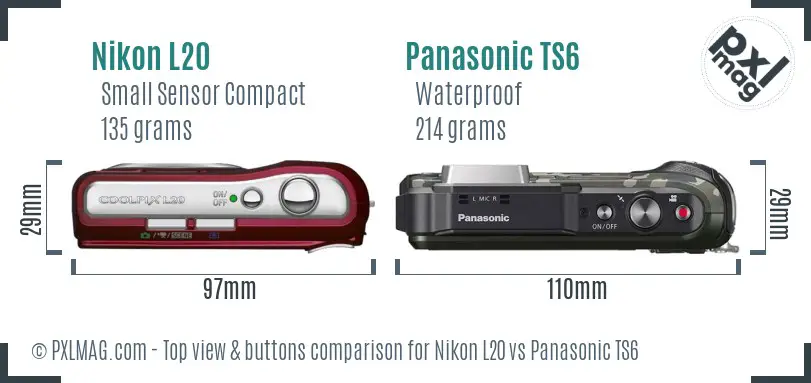 Nikon L20 vs Panasonic TS6 top view buttons comparison