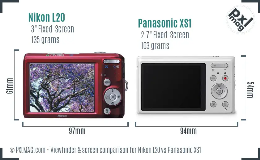 Nikon L20 vs Panasonic XS1 Screen and Viewfinder comparison