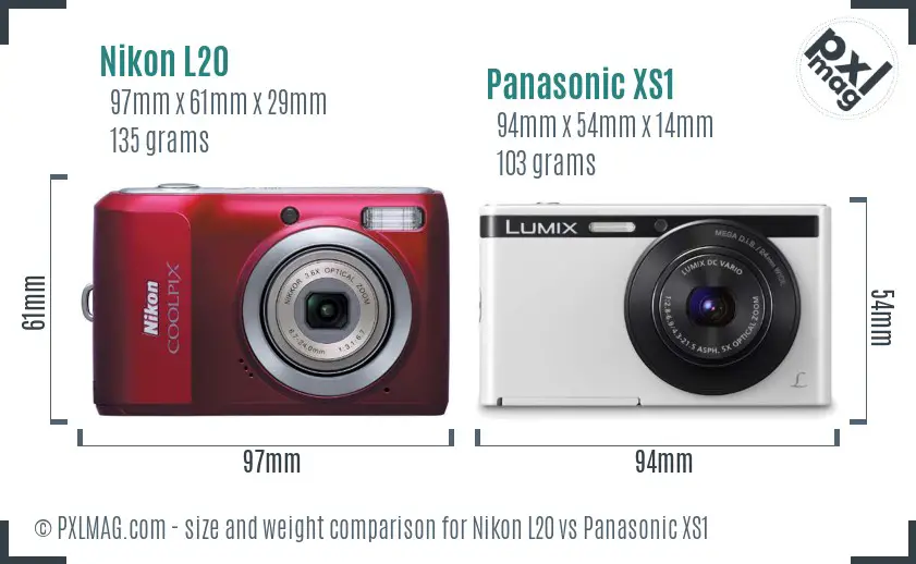 Nikon L20 vs Panasonic XS1 size comparison Nikon L20 vs Panasonic XS1 size comparison
