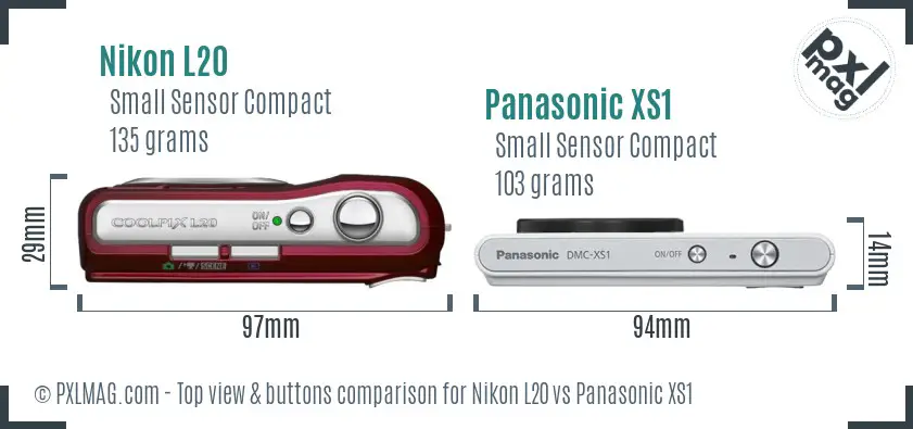 Nikon L20 vs Panasonic XS1 top view buttons comparison