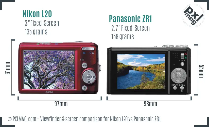 Nikon L20 vs Panasonic ZR1 Screen and Viewfinder comparison Nikon L20 vs Panasonic ZR1 Screen and Viewfinder comparison