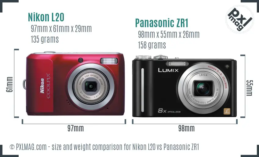 Nikon L20 vs Panasonic ZR1 size comparison Nikon L20 vs Panasonic ZR1 size comparison