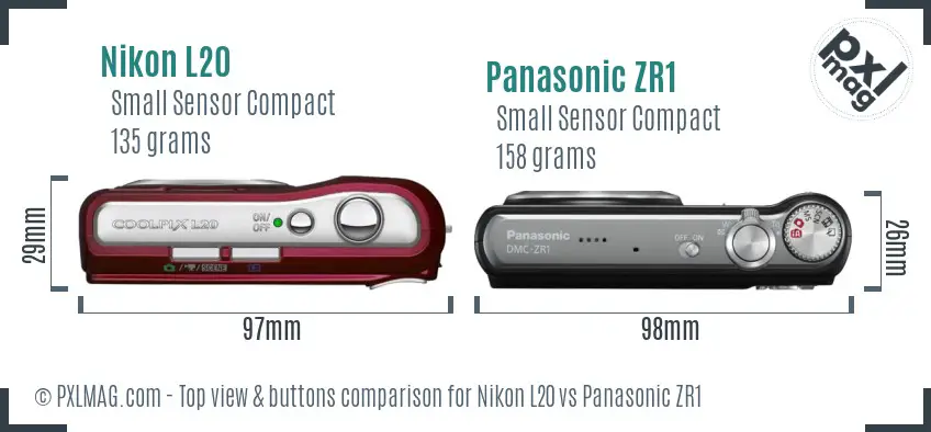 Nikon L20 vs Panasonic ZR1 top view buttons comparison Nikon L20 vs Panasonic ZR1 top view buttons comparison