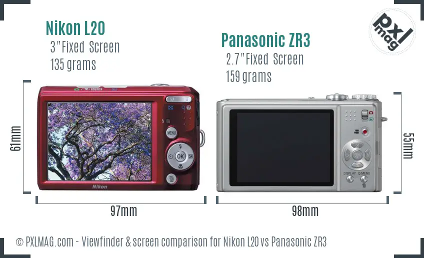 Nikon L20 vs Panasonic ZR3 Screen and Viewfinder comparison Nikon L20 vs Panasonic ZR3 Screen and Viewfinder comparison
