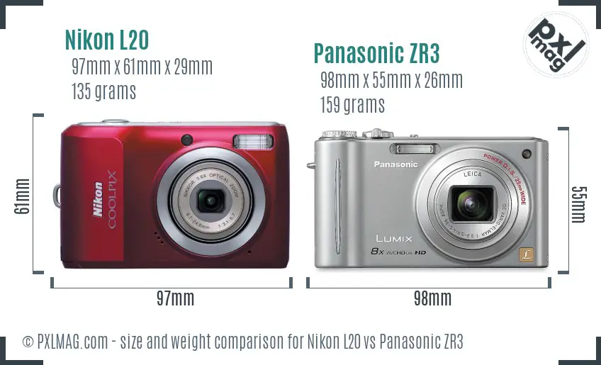 Nikon L20 vs Panasonic ZR3 size comparison Nikon L20 vs Panasonic ZR3 size comparison