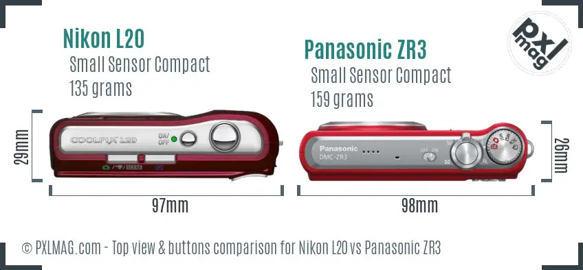 Nikon L20 vs Panasonic ZR3 top view buttons comparison Nikon L20 vs Panasonic ZR3 top view buttons comparison
