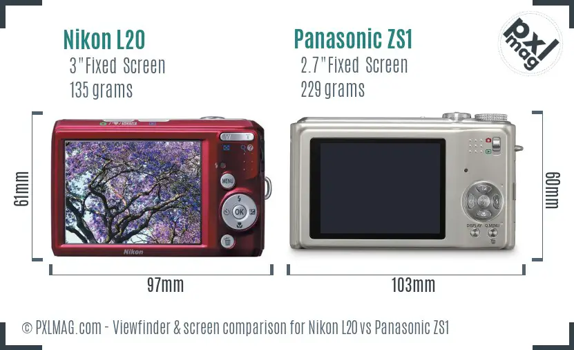 Nikon L20 vs Panasonic ZS1 Screen and Viewfinder comparison