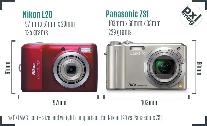 Nikon L20 vs Panasonic ZS1 size comparison