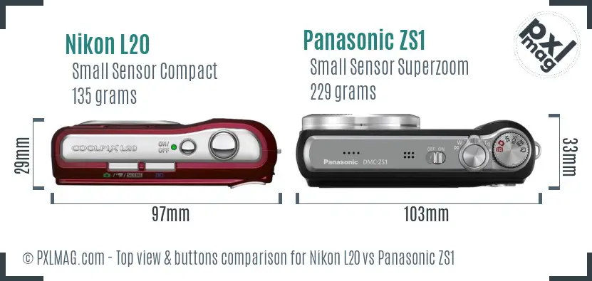 Nikon L20 vs Panasonic ZS1 top view buttons comparison