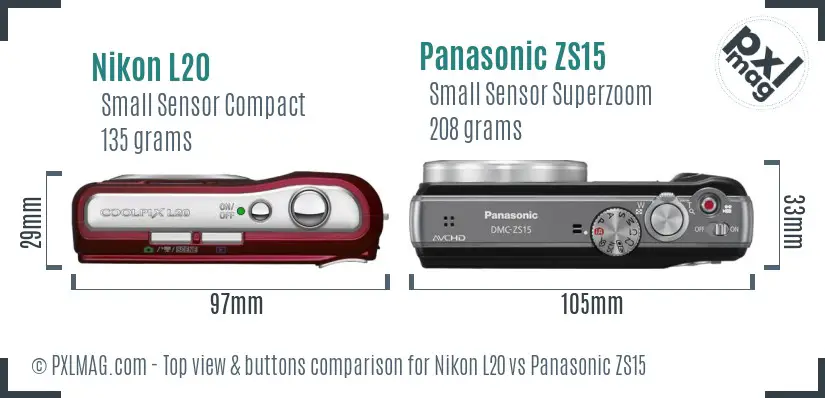 Nikon L20 vs Panasonic ZS15 top view buttons comparison Nikon L20 vs Panasonic ZS15 top view buttons comparison