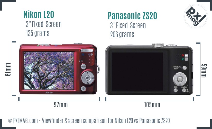 Nikon L20 vs Panasonic ZS20 Screen and Viewfinder comparison