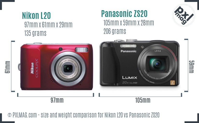 Nikon L20 vs Panasonic ZS20 size comparison