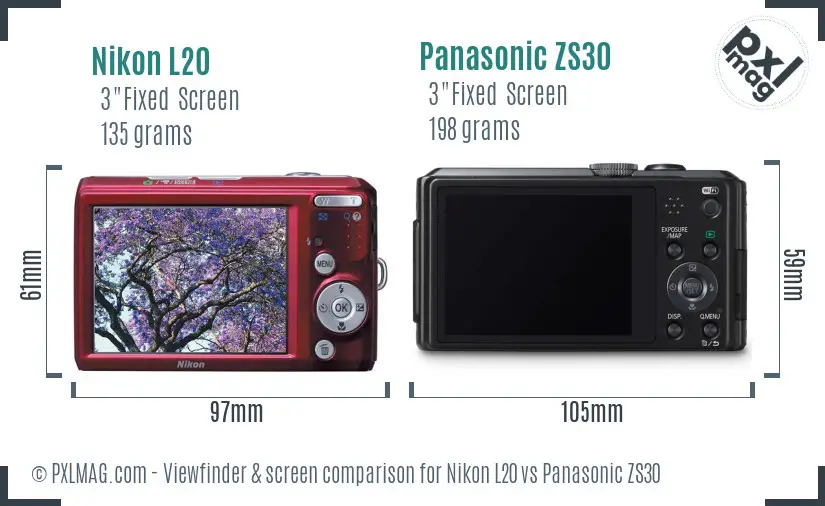 Nikon L20 vs Panasonic ZS30 Screen and Viewfinder comparison