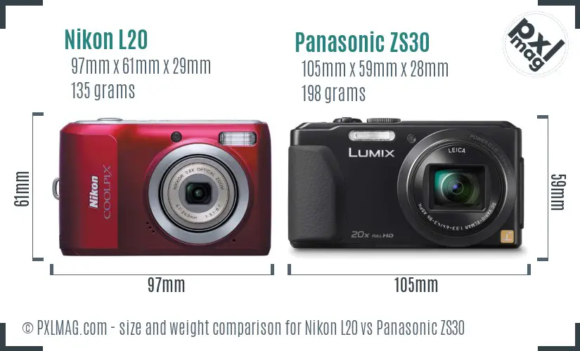 Nikon L20 vs Panasonic ZS30 size comparison