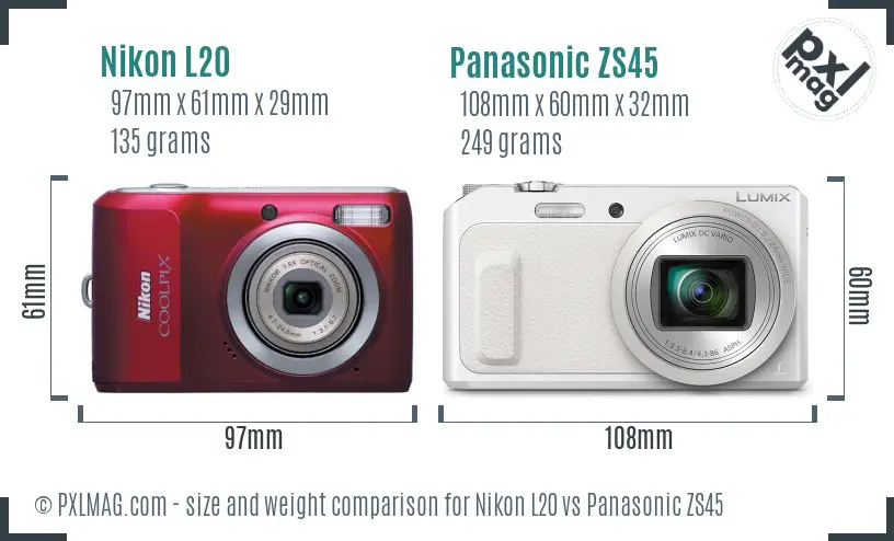 Nikon L20 vs Panasonic ZS45 size comparison Nikon L20 vs Panasonic ZS45 size comparison