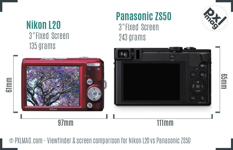 Nikon L20 vs Panasonic ZS50 Screen and Viewfinder comparison