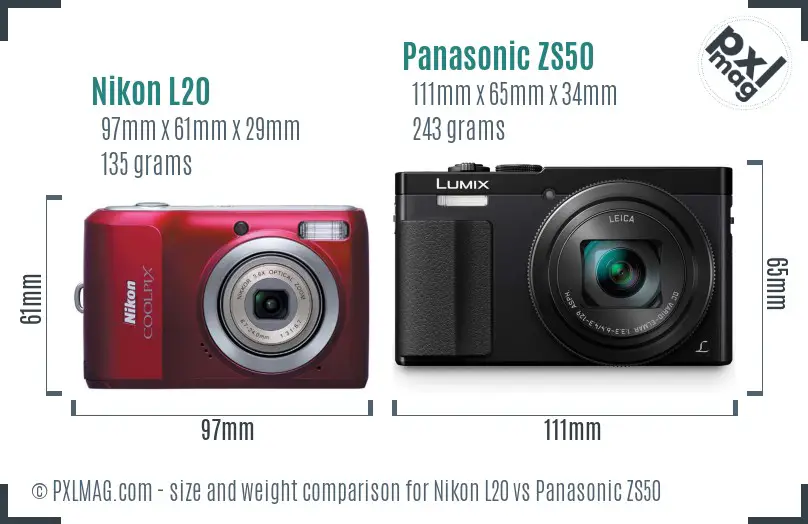 Nikon L20 vs Panasonic ZS50 size comparison