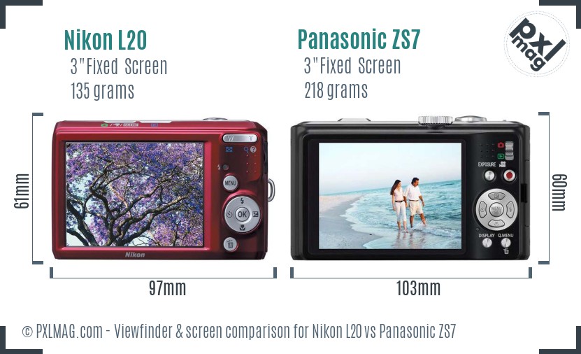 Nikon L20 vs Panasonic ZS7 Screen and Viewfinder comparison