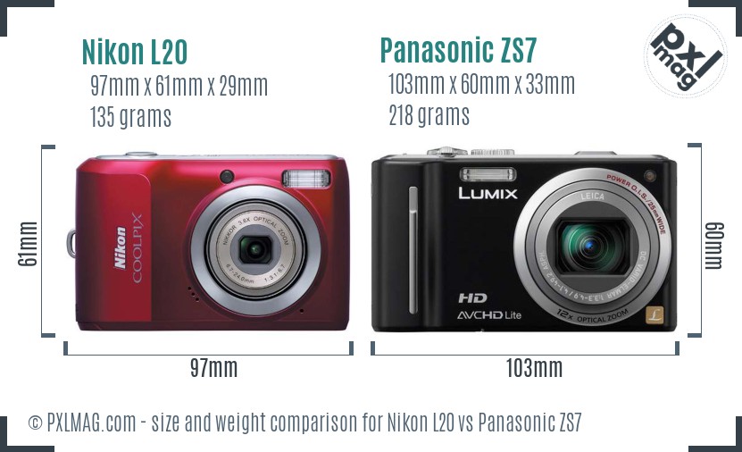 Nikon L20 vs Panasonic ZS7 size comparison
