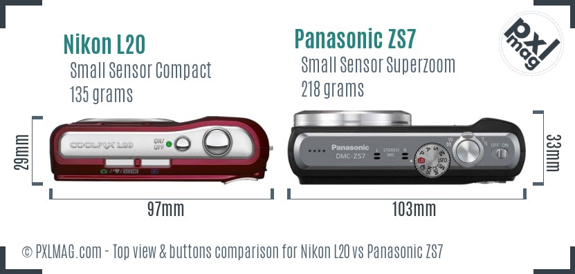 Nikon L20 vs Panasonic ZS7 top view buttons comparison