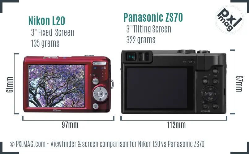 Nikon L20 vs Panasonic ZS70 Screen and Viewfinder comparison Nikon L20 vs Panasonic ZS70 Screen and Viewfinder comparison