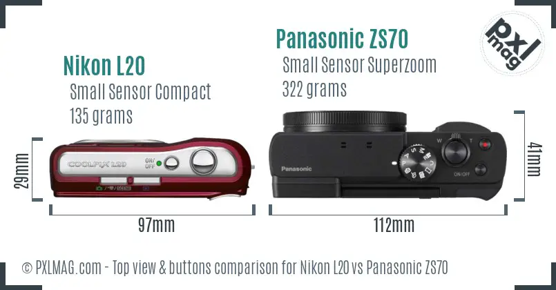 Nikon L20 vs Panasonic ZS70 top view buttons comparison Nikon L20 vs Panasonic ZS70 top view buttons comparison