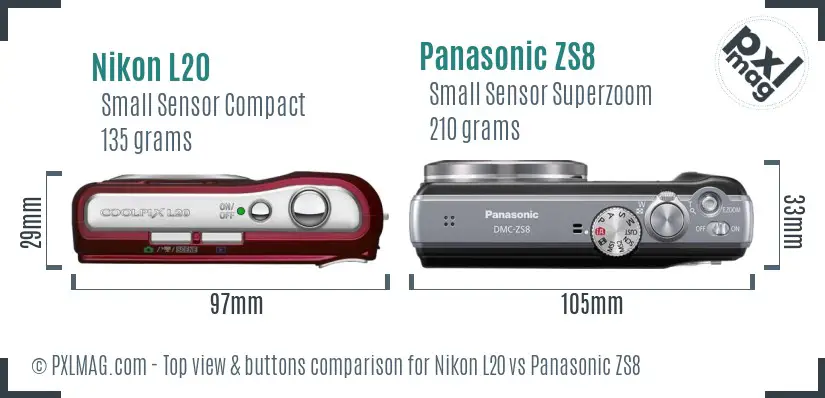 Nikon L20 vs Panasonic ZS8 top view buttons comparison Nikon L20 vs Panasonic ZS8 top view buttons comparison