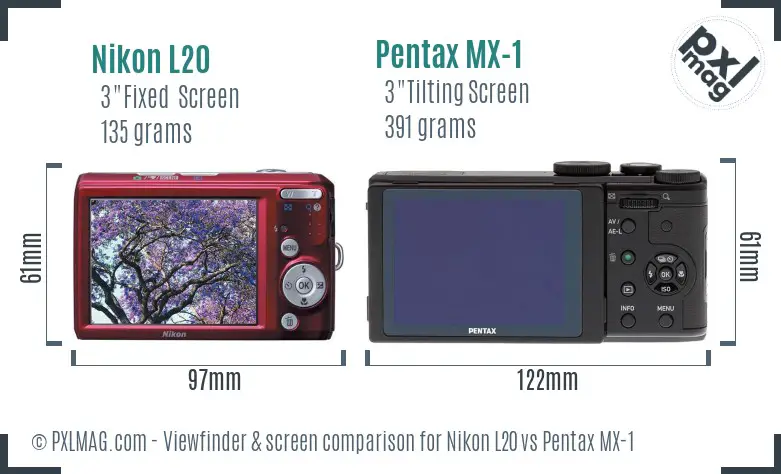 Nikon L20 vs Pentax MX-1 Screen and Viewfinder comparison