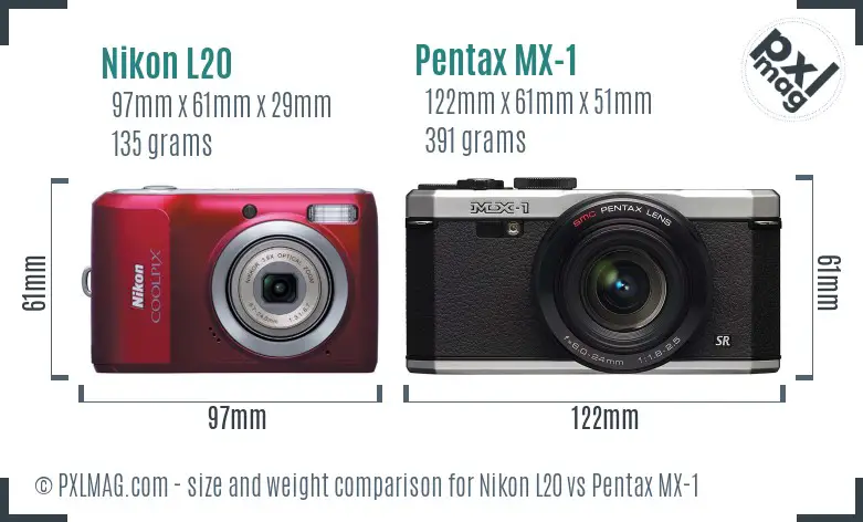 Nikon L20 vs Pentax MX-1 size comparison