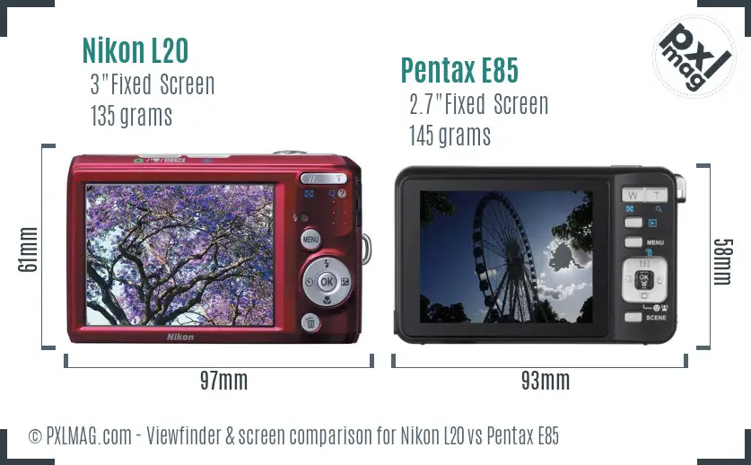 Nikon L20 vs Pentax E85 Screen and Viewfinder comparison