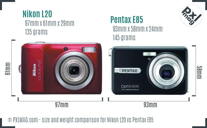 Nikon L20 vs Pentax E85 size comparison Nikon L20 vs Pentax E85 size comparison