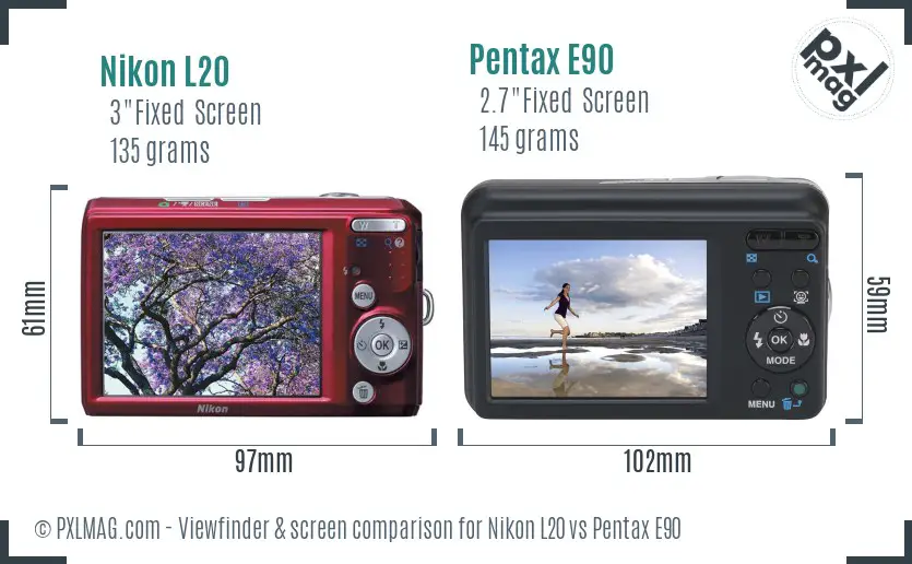 Nikon L20 vs Pentax E90 Screen and Viewfinder comparison Nikon L20 vs Pentax E90 Screen and Viewfinder comparison