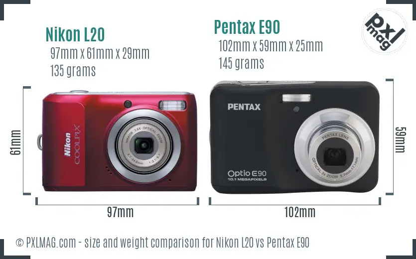 Nikon L20 vs Pentax E90 size comparison Nikon L20 vs Pentax E90 size comparison