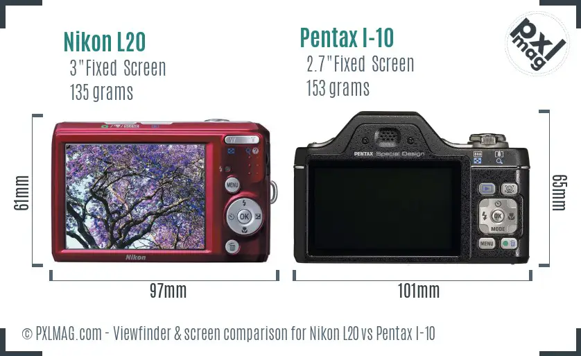 Nikon L20 vs Pentax I-10 Screen and Viewfinder comparison